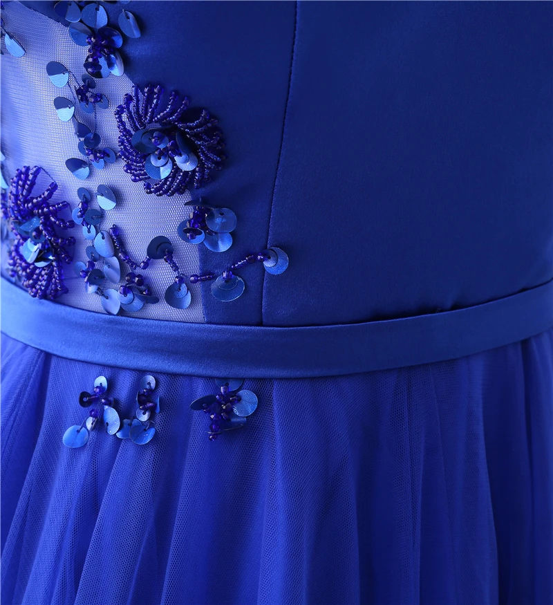 Vestido De Noche милое с открытой спиной ТРАПЕЦИЕВИДНОЕ синее фатиновое элегантное
