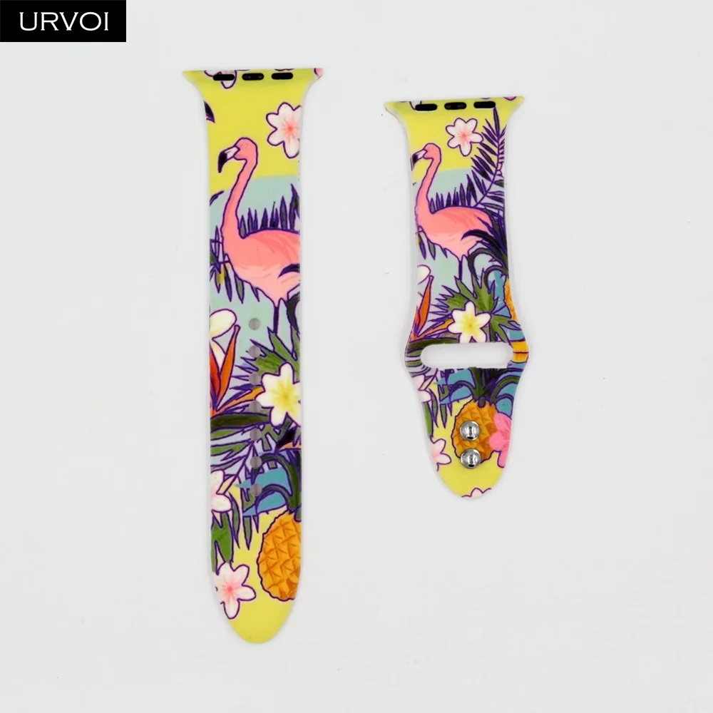Style M URVOI силиконовый ремешок для Apple Watch series 4 5 3 2 1 спортивный ремешок для iWatch AW адаптер Фламинго Леопард граффити живопись 44 мм - Цвет ремешка: Style M