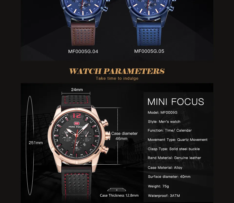 MINIFOCUS Роскошные Брендовые мужские часы из натуральной кожи, водонепроницаемые мужские часы с календарем, аналоговые кварцевые часы для мужчин
