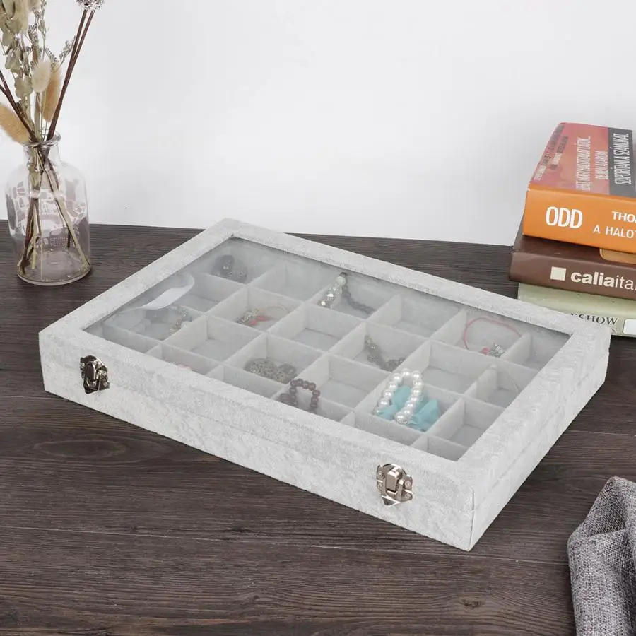 High Quality Jewelry Storage Box Necklace Earrings Bracelet Display Tray Holder Organizer with Transparent glass cover Gift i