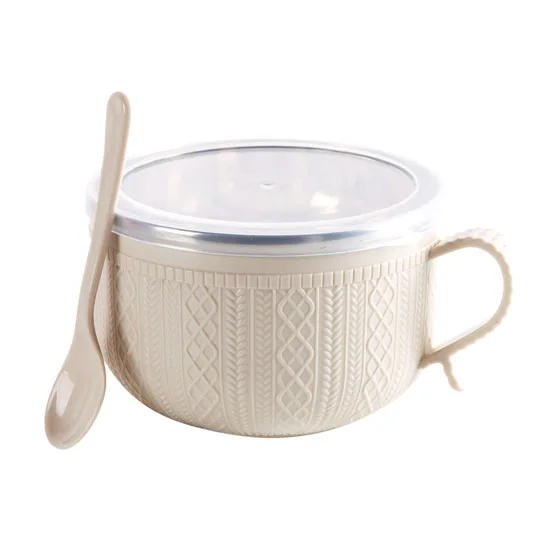 Большая миска для лапши быстрого приготовления из нержавеющей стали, миска для риса с крышкой, Бытовая Посуда, миска для супа, миска для риса - Цвет: beige