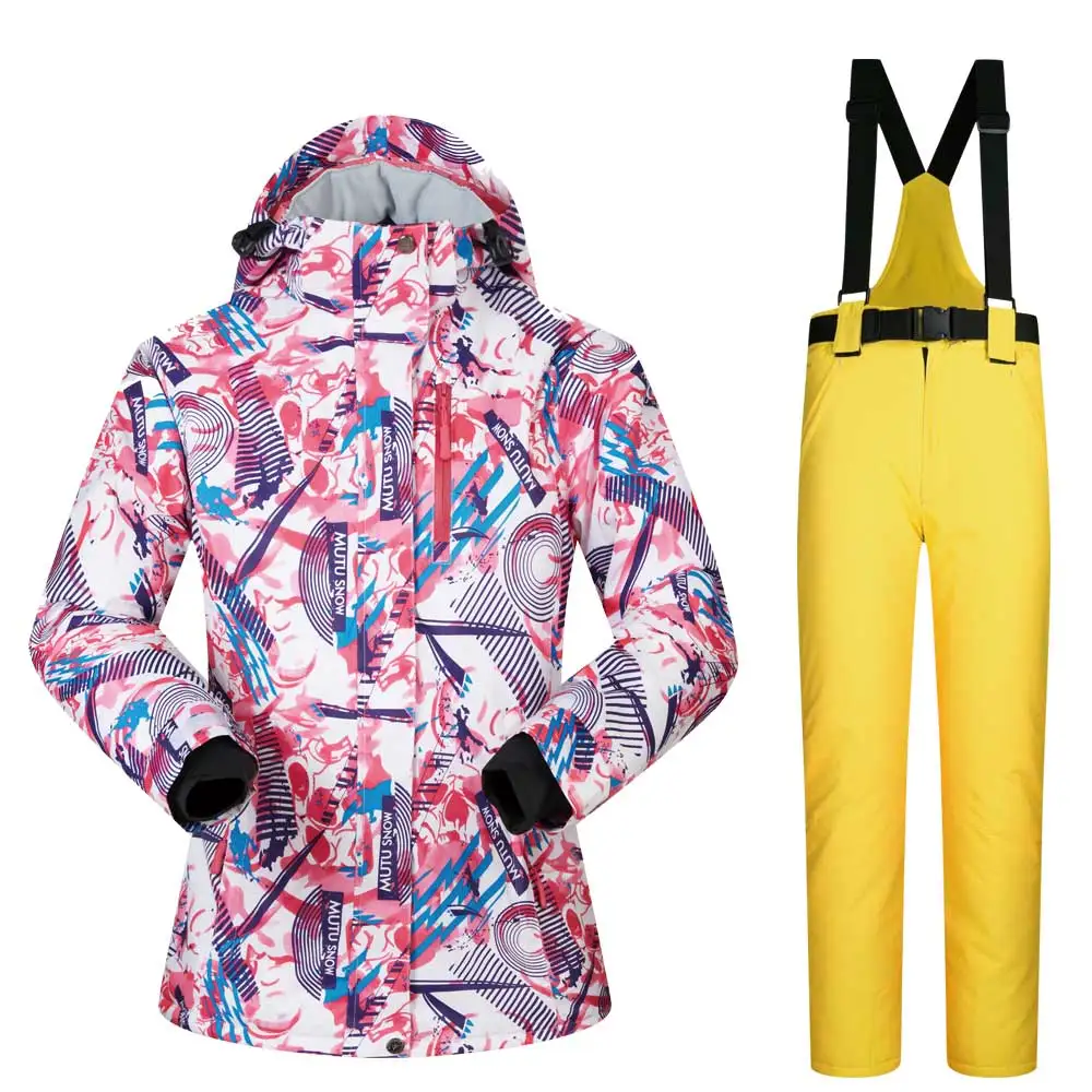 FSHY YELLOW Mutusnow утолщенный теплый лыжный костюм для мужчин и женщин зимний FemaleBreat ветрозащитный водонепроницаемый лыжный Сноубординг куртка брюки костюм - Цвет: FSHY YELLOW