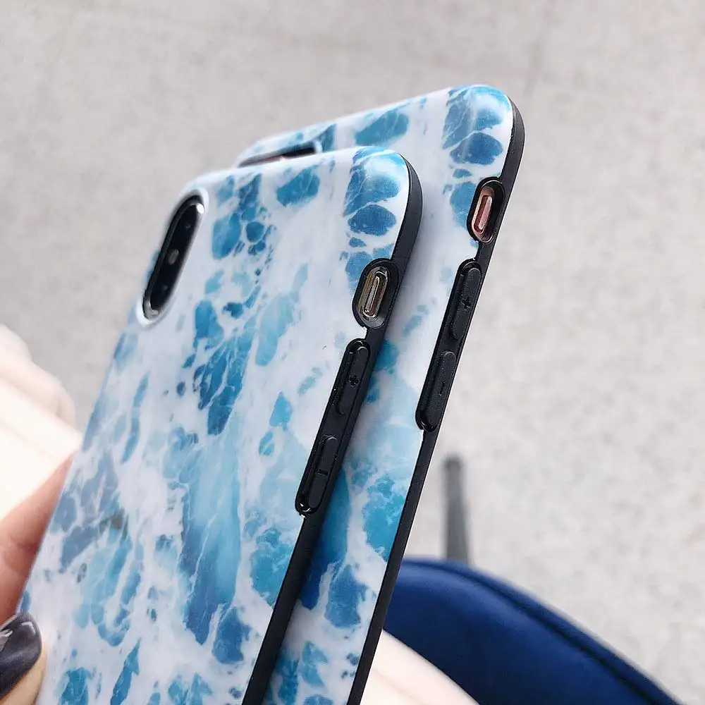 Boucho Light Blue Marble Phone Cases For iphone X Xs Max Xr Shell Luxury IMD Soft Cover 8 7 6 6s Plus Case Capa Coque |