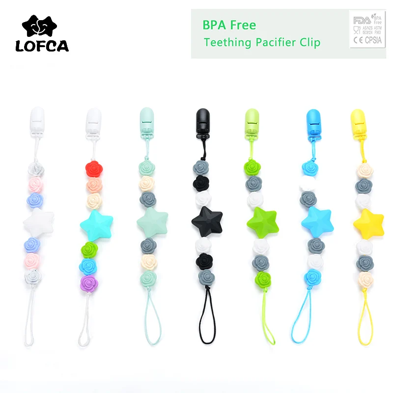 LOFCA Silicone Teether Star Rose Beads Baby Teething Toy Soft Food Grade Silicone Carrier Pacifier Clip Holder Accessory Making