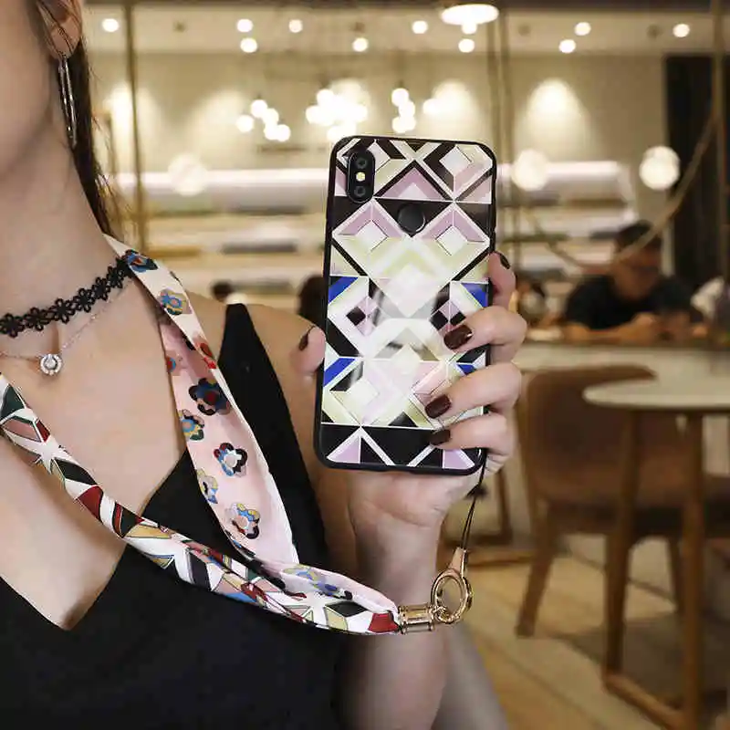 colorful geometric image design tempered glass rope soft silicon case For Xiaomi Mi 6X A2 Mi6 M6 5X A1 Note3 |