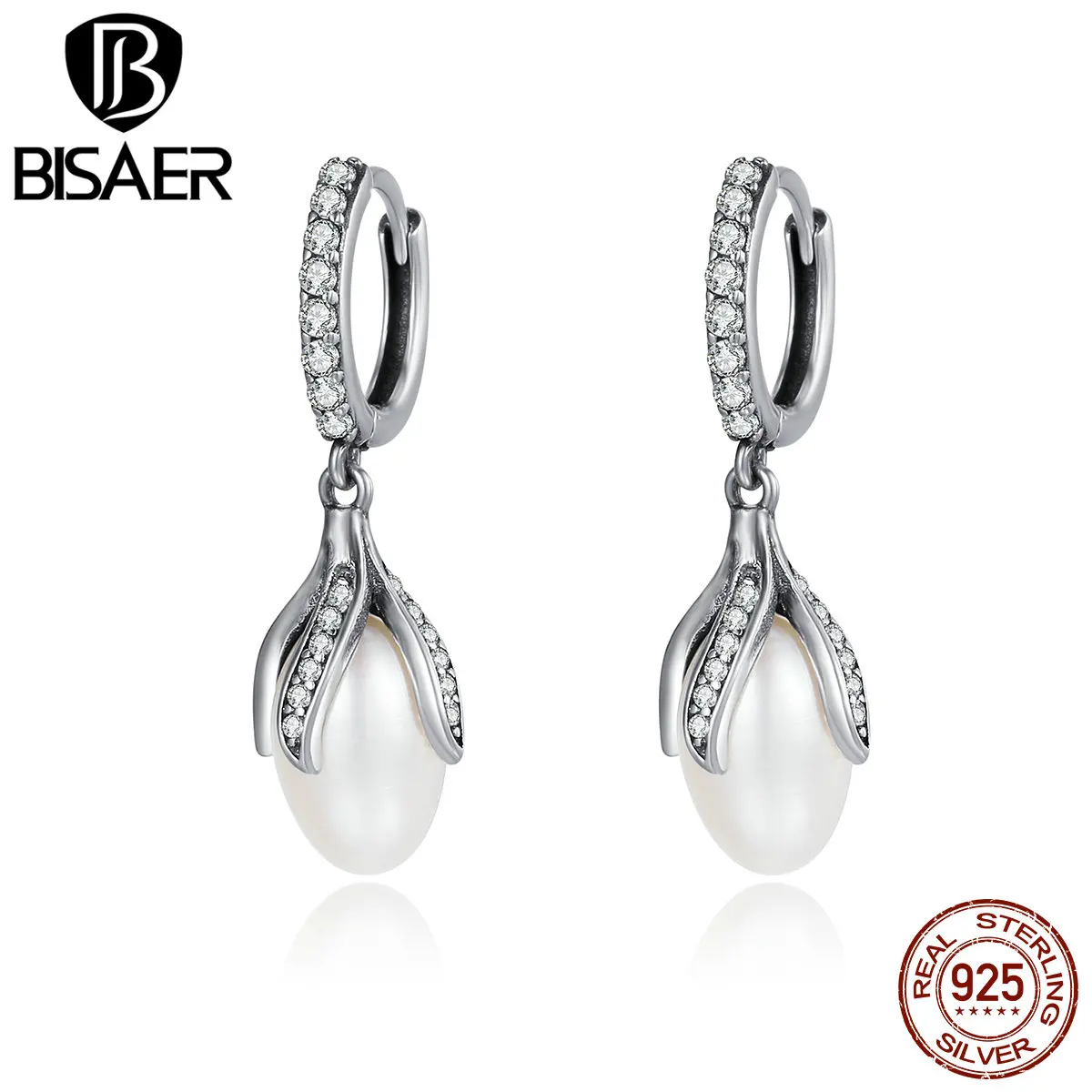Женские серьги кольца из серебра 100% пробы с искусственным жемчугом|hoop earrings|women hoop