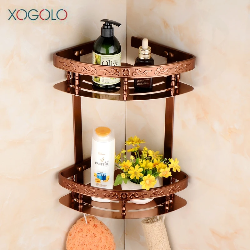 Xogolo пространство Алюминий двойной уровень настенный Ванная комната угловая полка Мода розовое золото Аксессуары для ванной комнаты