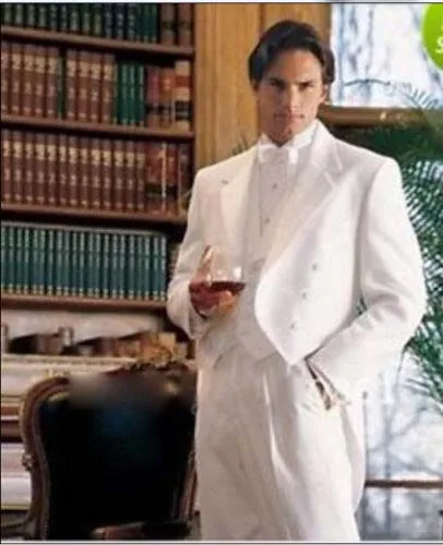 

White Men's Wedding Suits Best Man Suit Groom Tuxedos (Jacket+Pants+Vest