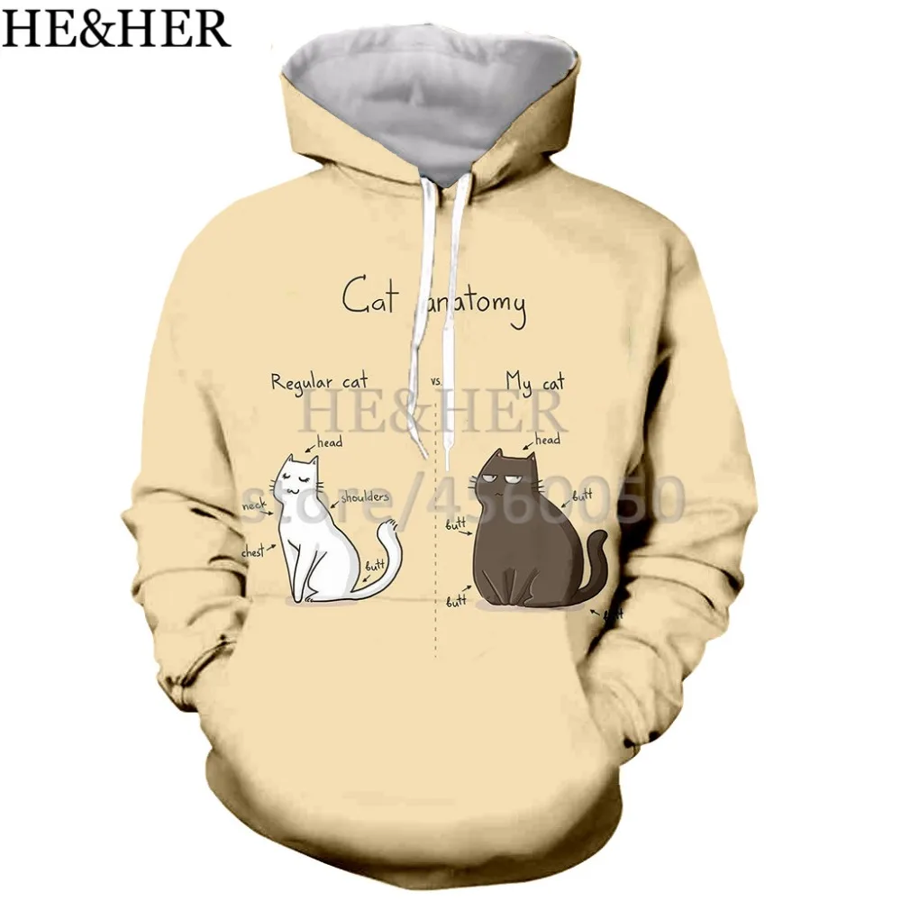 fashion black cat 3D printed men hooded hoodie sweatshirt graphic casual streetwear pullover | Мужская одежда