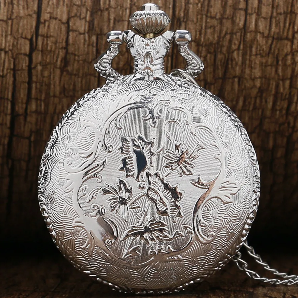 Ретро серебряные карманные часы поезд с цветком Relogio De Bolso кварцевые часы с цепочкой ожерелье P456