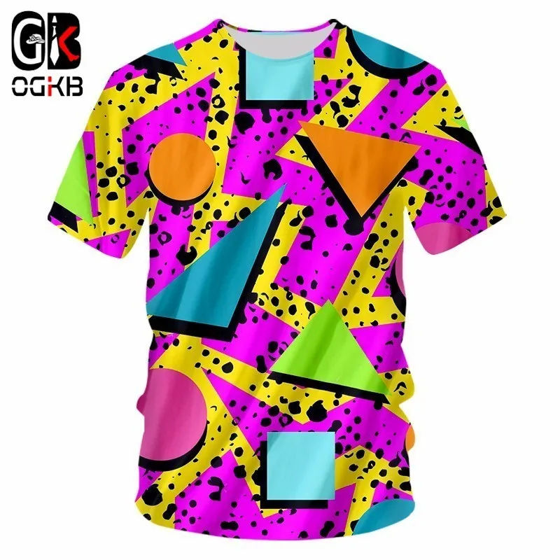 OGKB летние топы с забавным принтом красочные геометрические 3D футболки для
