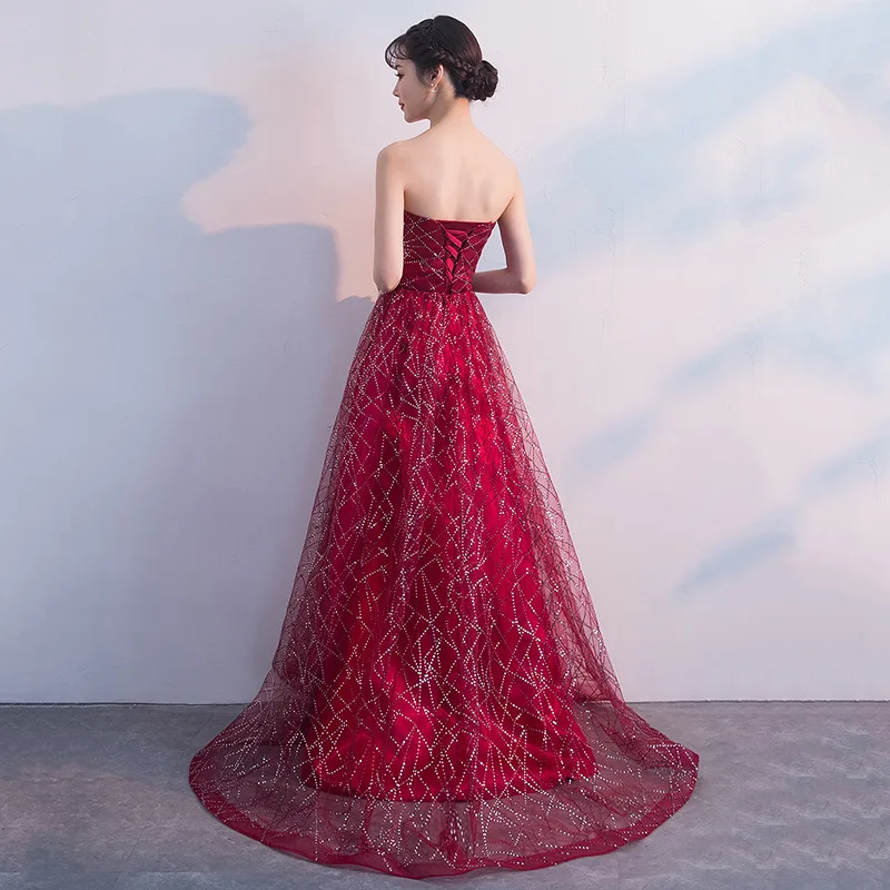 Платье подружки невесты с кружевным хвостом длинное платье со светоотражающими