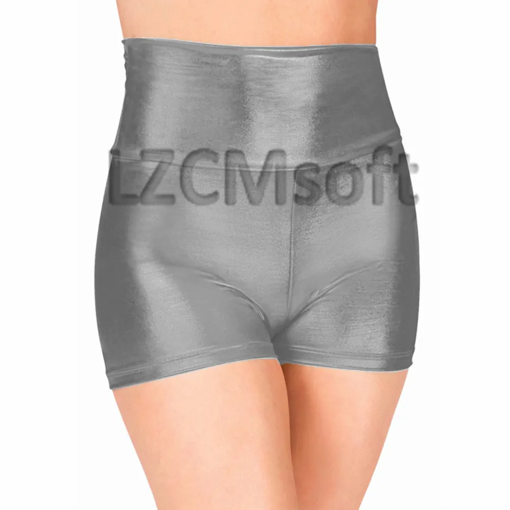 Gray LZCMsoft, для взрослых, фуксия, с высокой талией, танцевальные шорты, сексуальные, с мокром эффектом, обтягивающие, Rave Booty, шорты для сцены, металлические трусы - Цвет: Gray