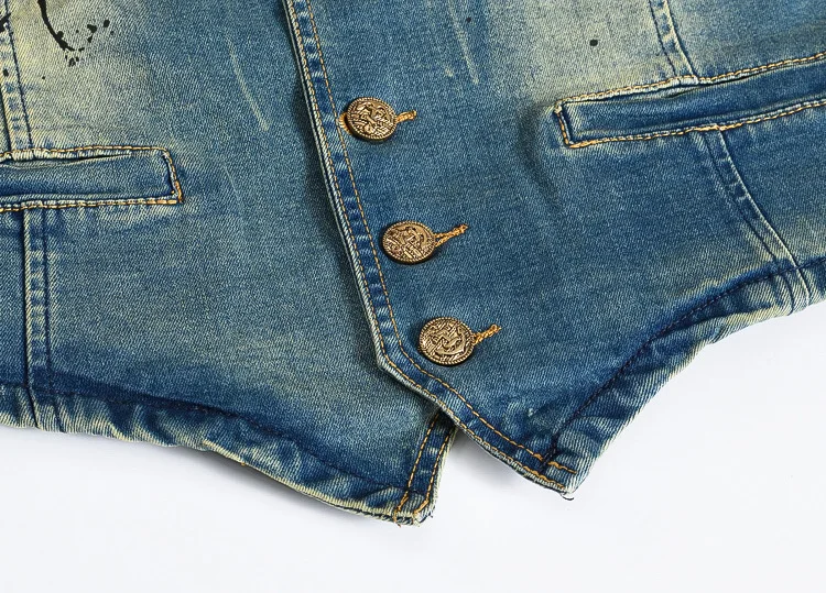

Plus Size Denim Vest Jeans Cowboy Vintage Casual Sleeveless Cardigan Men Jacket