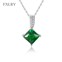 fxlry hot selling elegant silver color classic square zircon pendant necklace for girl to gift fashion jewelry