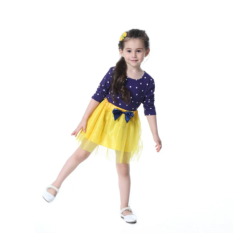 ECTIC Children's Clothing baby Girls Set 2018 New Long Sleeve Pentagram Print Back Bow Two-piece Korean Version Dress Sets | Детская