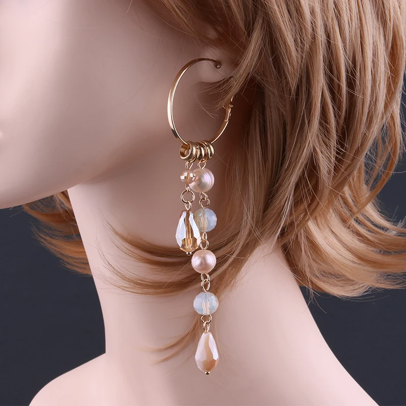 Висячие серьги богемные длинные кисточки из винограда с натуральным жемчугом