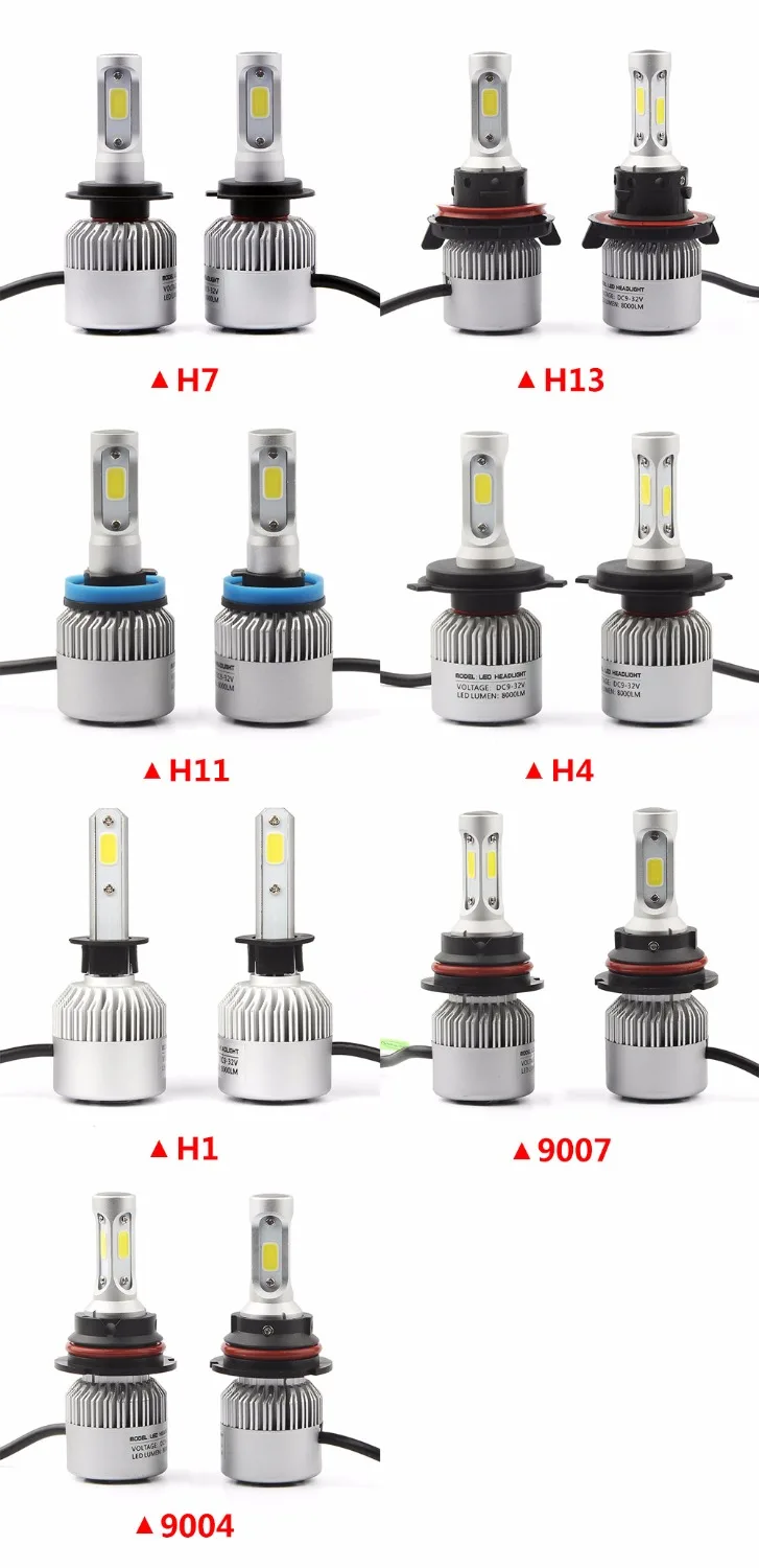 2 шт. H1 H4 светодиодный H7 H11 9005 9006 9007 9012 COB Автомобильные фары 72 Вт 8000LM дальнего