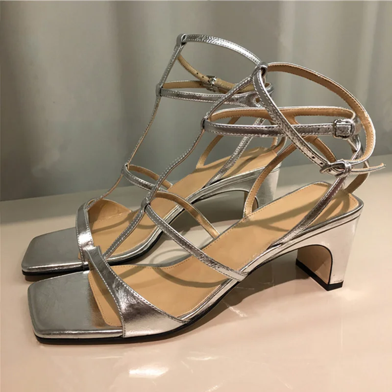 Римские сандалии Для женщин летние Туфли с ремешком и пряжкой на высоком каблуке