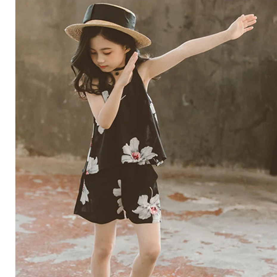 Set Clothes For Girls Floral Vest + Short 2PCS Children'S Costumes Big Kids Summer 6 8 10 12 13 14 Year | Детская одежда и