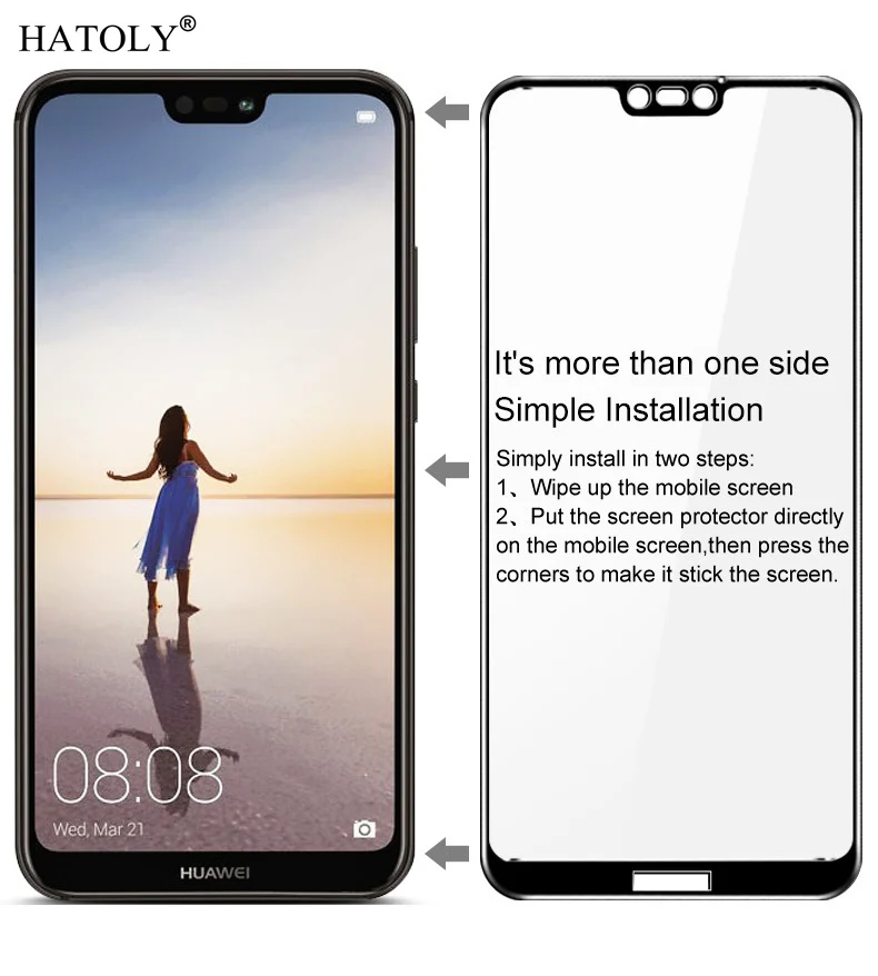 Закаленное стекло для huawei P20 Lite 1 шт. Защитная пленка экрана Nova3e полное покрытие 3D