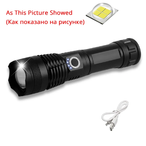 With Cable XHP50.2 светодиодный фонарь Тактический самый мощный фонарик светодиодный фонарь фонари для охоты 26650 Водонепроницаемый USB Перезаряжаемые фонарь светодиодный - Испускаемый цвет: With Cable