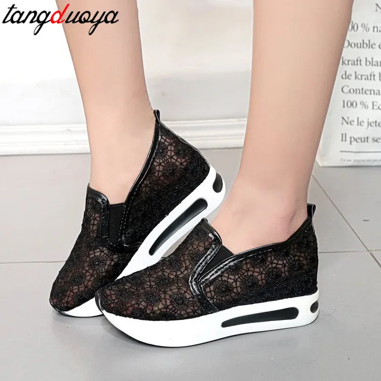 Туфли женские на платформе дышащие сетчатые лоферы повседневная обувь танкетке