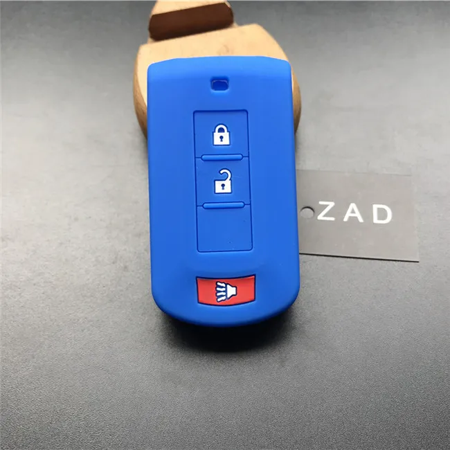 blue with white ZAD силиконовый чехол для ключей от машины чехол для Mitsubishi Outlander 3 AXR RVR ASX Nativa Pajero DAKAR Montero Shogun 3 кнопки ключ защиты - Название цвета: blue with white