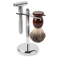 qshave classic safety razor with 100 pure badger hair shaving brush with stand holder for double edge razor