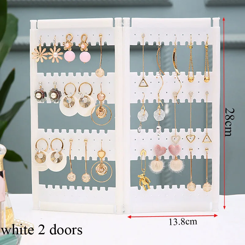 white 2 doors Утолщенный плоский верх пластиковые серьги-гвоздики дисплей стеллаж для хранения ювелирных изделий Органайзер пластиковые s серьги хранения двери дизайн - Цвет: white 2 doors