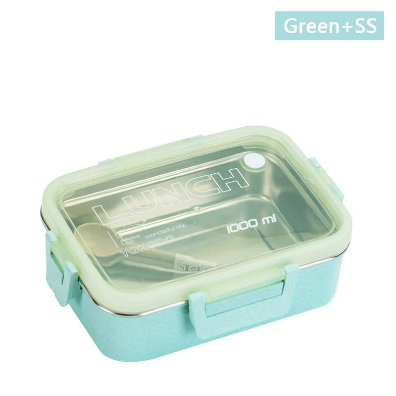 SS-Green TUUTH микроволновая коробка для ланча Пшеничная солома из нержавеющей стали портативная коробка для бенто герметичный контейнер для хранения еды - Цвет: SS-Green