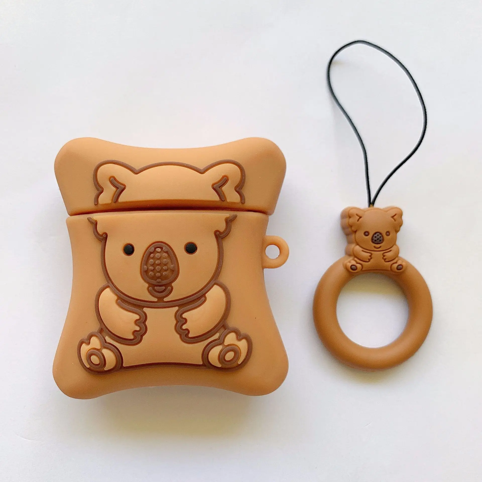Чехол для Airpods 2, силиконовый чехол коала с изображением печенья из мультфильма для Apple Air pods, милый чехол для наушников, чехол для наушников, кольцевой ремешок
