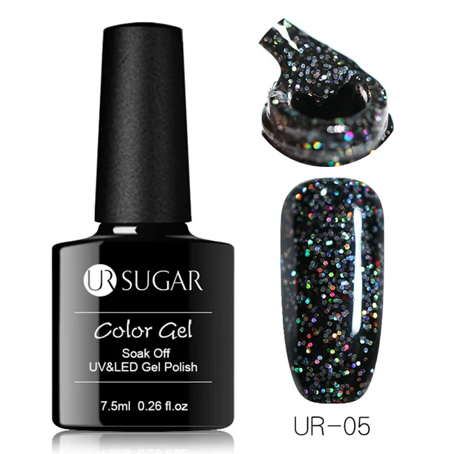 Black Glitter 5 Ur Sugar голографический Блеск УФ-гель для ногтей Platinum лак Радужный цветной супер мерцающий маникюрный лак для ногтей - Цвет: Black Glitter 5