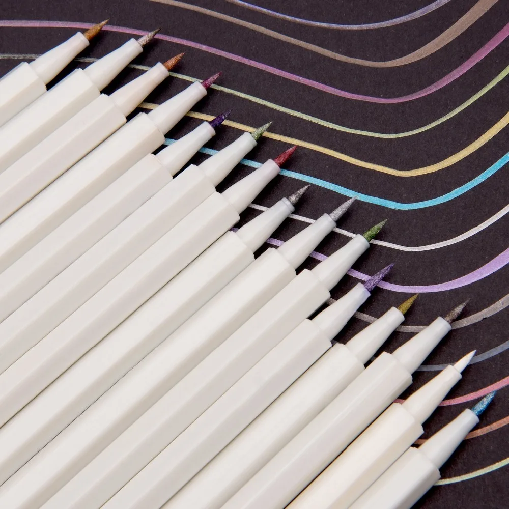 

15 colors/ lot Metallic Marker Pen DIY Scrapbooking Crafts Soft Brush Pen Art Marker Pen For Stationery School Supplies