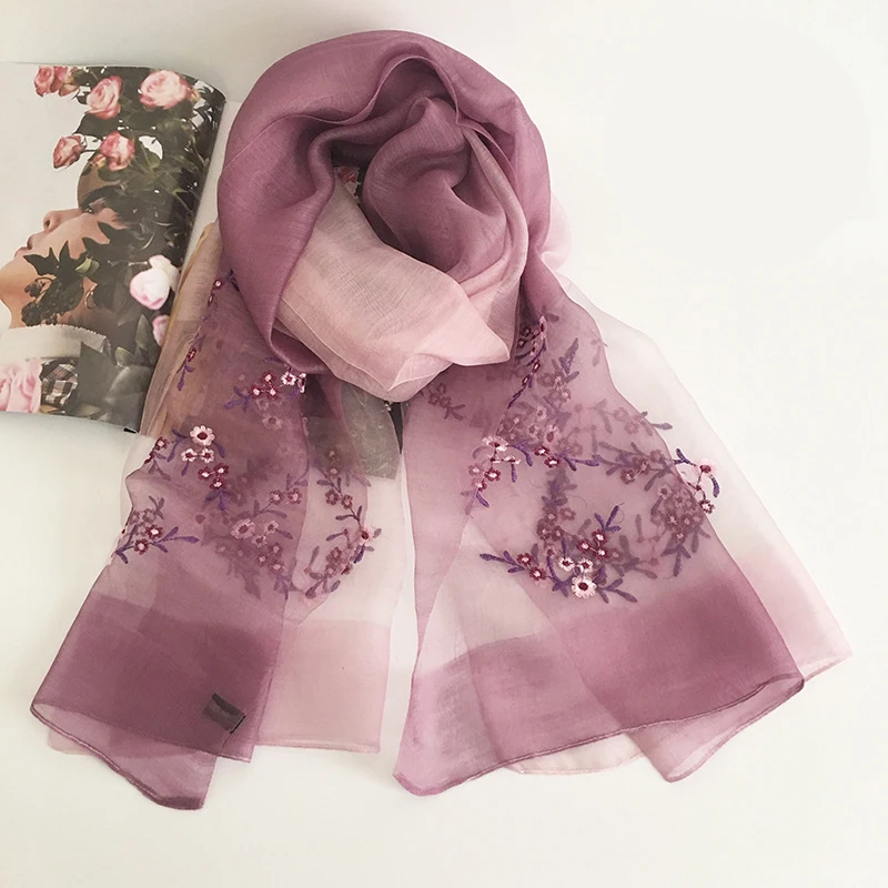 Модные siik шарф для Для женщин 100% шелк угощал Элитный бренд ручной работы Вышивка