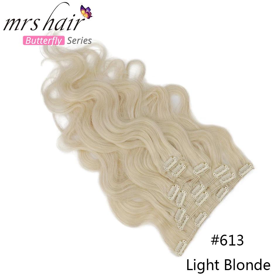 MRS HAIR, объемная волна, 80 г-100 г, человеческие волосы для наращивания на заколках, машинное производство, Remy, человеческие волосы для наращивания на всю голову, натуральные волосы - Цвет: #613