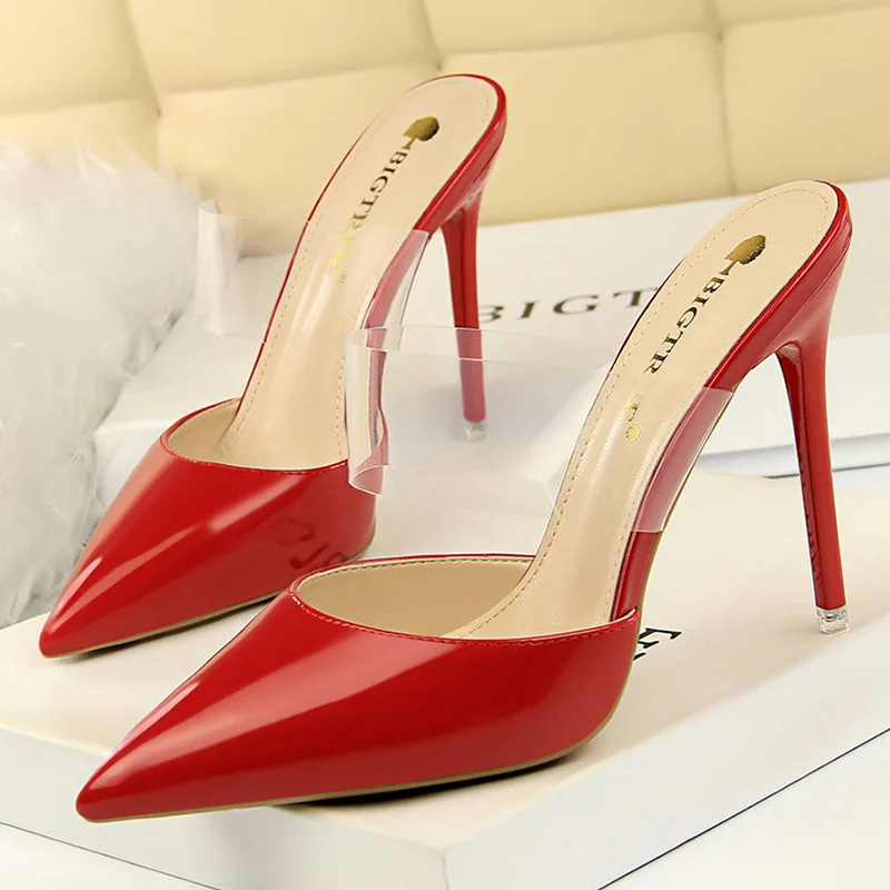 Women Sandals Patent Leather Pumps Red Bottom High Heels Shoes Summer Simple Slippers Transparent | Обувь