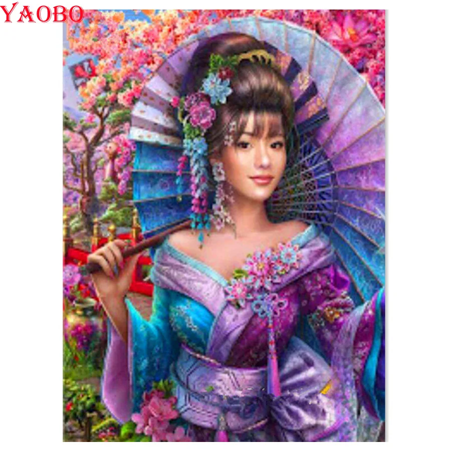 Алмазная живопись Yao bo Японская женщина вышивка крестиком полный квадрат круглая
