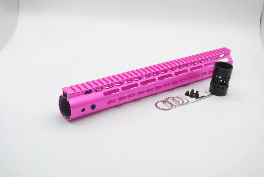 

TriRock 15'' inch Keymod Handguard Rail Free Float Picatinny Mount System Ultralight Aluminum/Steel Barrel Nut _ Pink Anodized