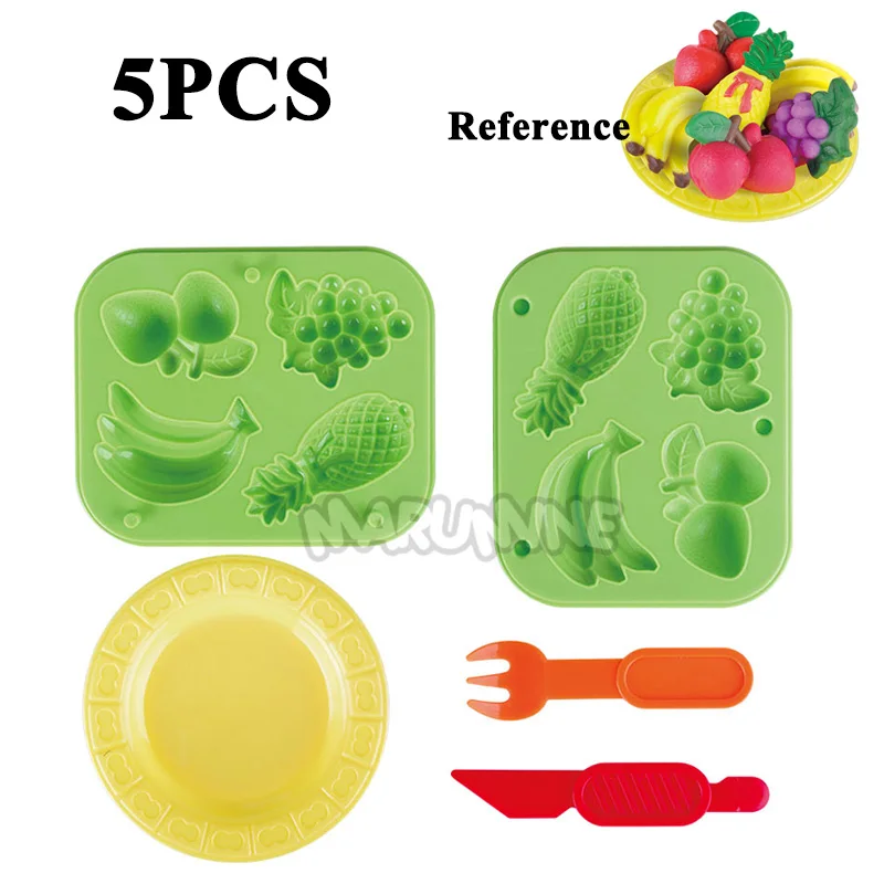 5PCS Fruit Marumine 3D Цвет глины плесень пластилина, лепка из Tool Kit Лапша Maker пельмени Еда пластилина, развивающие игрушки для детей - Цвет: 5PCS Fruit