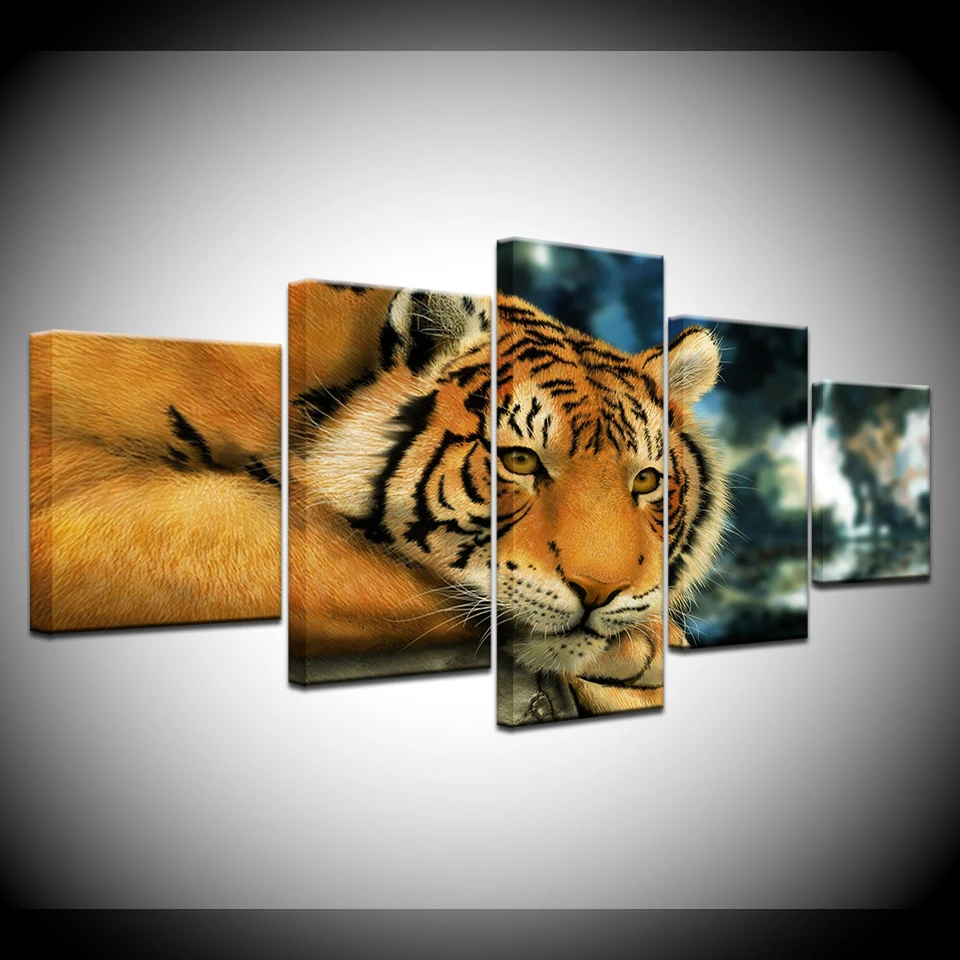 

Frame Wall Art Painting HD Printed Poster Living Room Home Decor 5 Panel Modular Animal Tiger Cuadros Modular Canvas Pictures