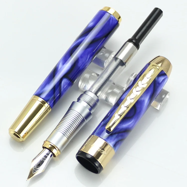 JINHAO 250 Роскошная темно синяя мраморная Золотая перьевая ручка средней длины