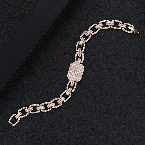 Rose Gold Godki роскошный цепь из квадратных звеньев браслеты кубический циркон CZ винтажные богемные манжеты браслеты для женщин Femme модные ювелирные изделия - Окраска металла: Rose Gold
