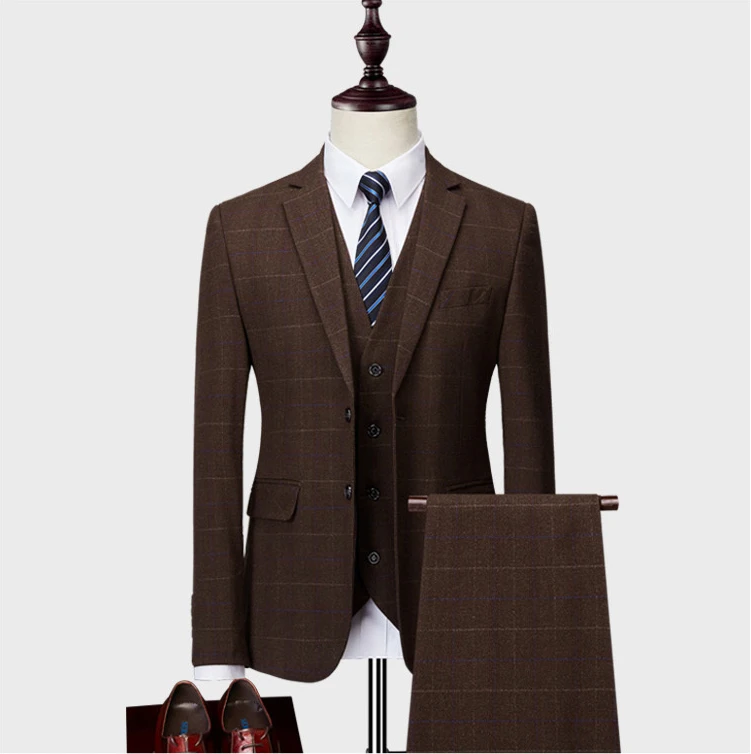 Пиджак + брюки жилет) 2019 мужской облегающий костюм из 3 предметов однобортный