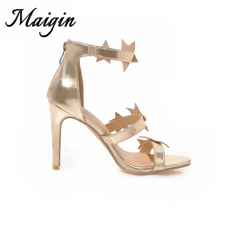 Maigin Fetidh женские босоножки на высоком каблуке 2018 Новый Bling Звезды обувь с открытым