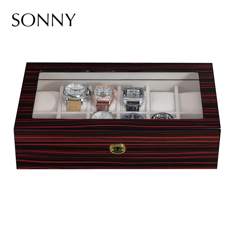 SONNY Wooden Watch Box 12 Slots Display Storage Organizer Case Large Glass Top with Metal Lock | Наручные часы