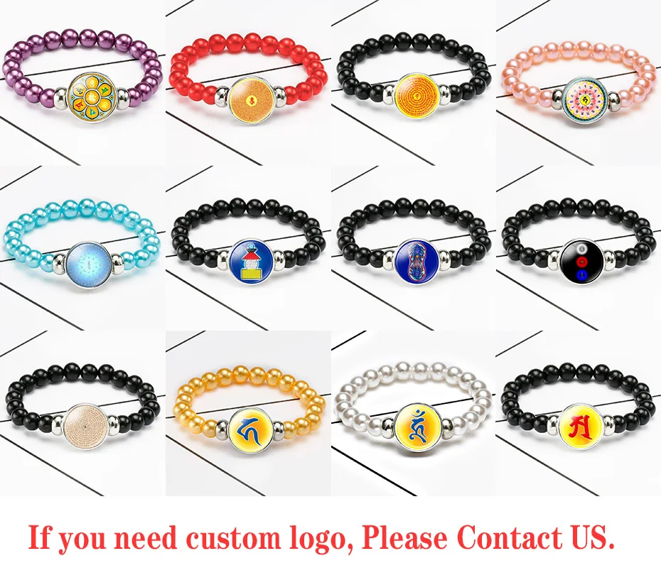 10 шт./лот буддизм Йога мантра Ом значок ОМ амулет браслет бусы Dome браслеты с