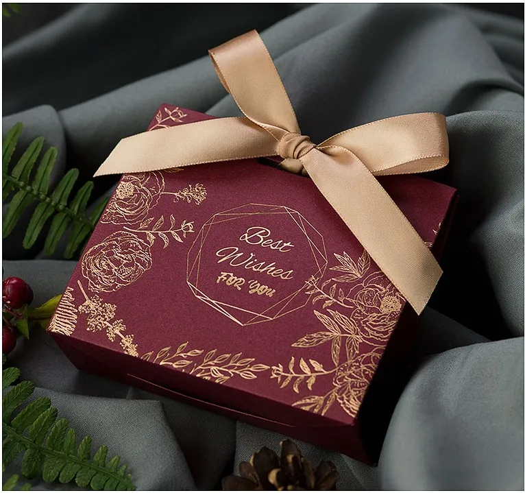 

free shipping 50pcs wine red gift bags Wedding favor navy blue candy box a gift for guests return gifts for kids birthday party