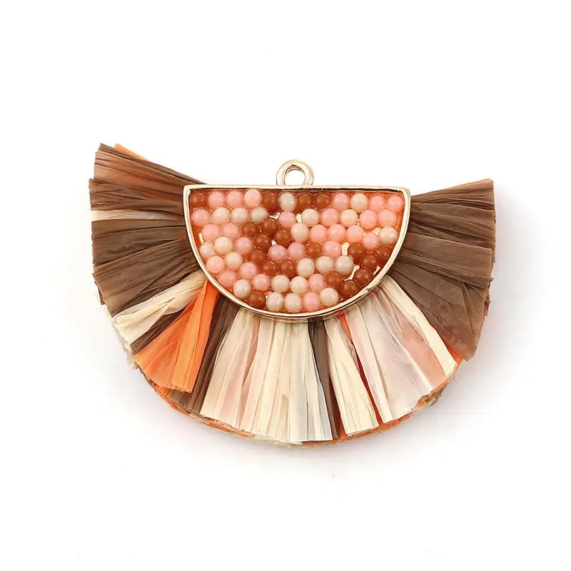 Новинка 1 шт. модные бусины из рафии Подвески с кисточками полукруглые золотистые