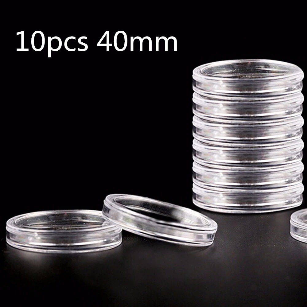 10pcs 10 шт./лот 18/27/30/32/35/40/50 мм прозрачный монетница капсулы Чехлы круглая коробка для хранения кольцо Пластик Коробки 10 x капсулы для монет - Цвет: 10pcs